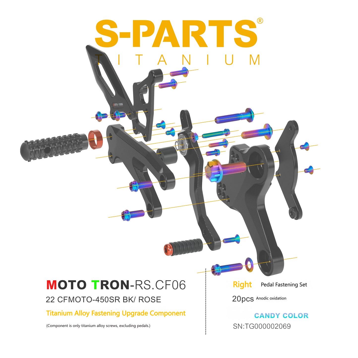SPARTS TC4 Titanium Bolt Kit for CFMOTO 450SR MOTO TRON Raised Footpegs Upgrade