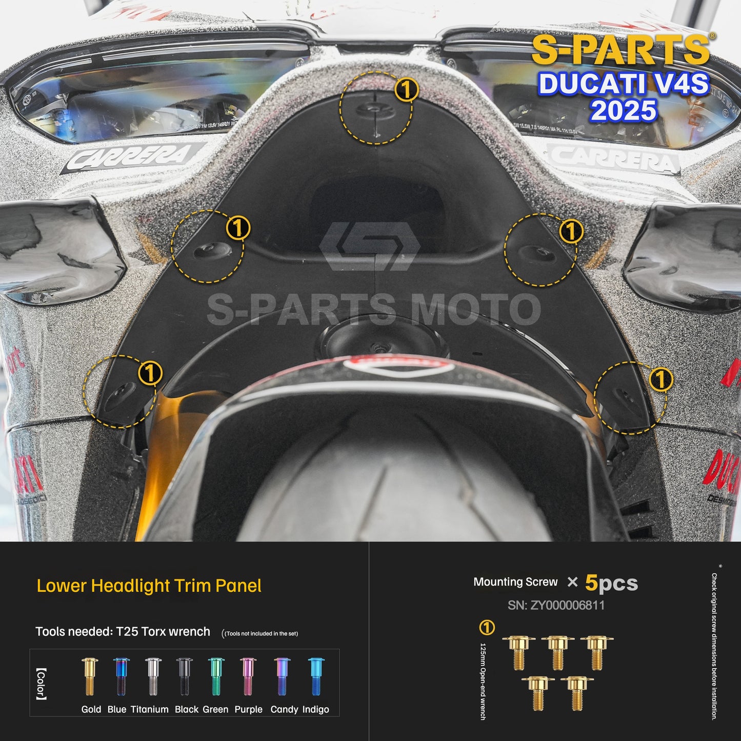 S-PARTS Titanium Front Fairing and Cockpit Fastener Kit for Ducati Panigale V4S 2025