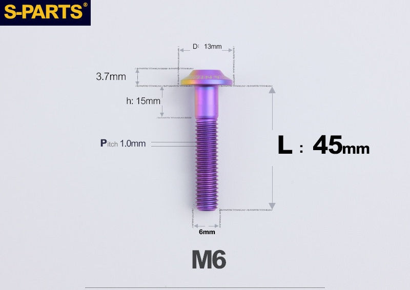 SPARTS A3 Button Head M6 D13 Titanium Bolt for Motorcycle & Bicycle Modification