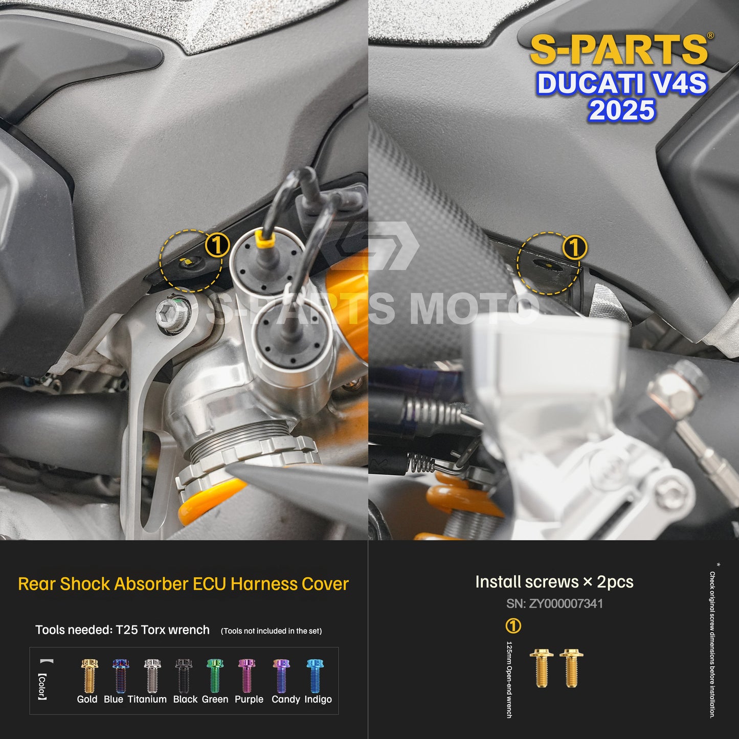 S-PARTS Titanium Brake/Wheel and Suspension Fastener Kit for Ducati Panigale V4S 2025