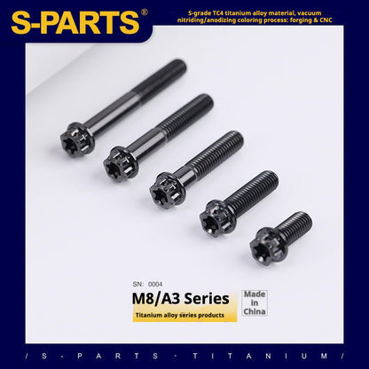 S-PARTS A3 Series M8 Black Titanium Bolts | Motorcycle and Auto Lightweight Modification Obsidian Black L10-120mm