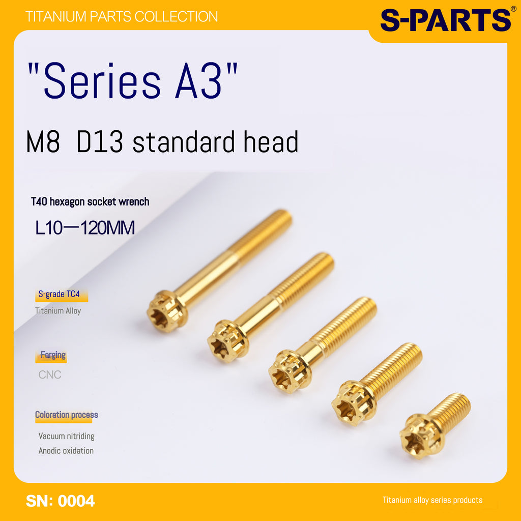 S‑PARTS A3 Series M8 Titanium Bolts｜Lightweight Ti‑6Al‑4V Fasteners for Motorcycles