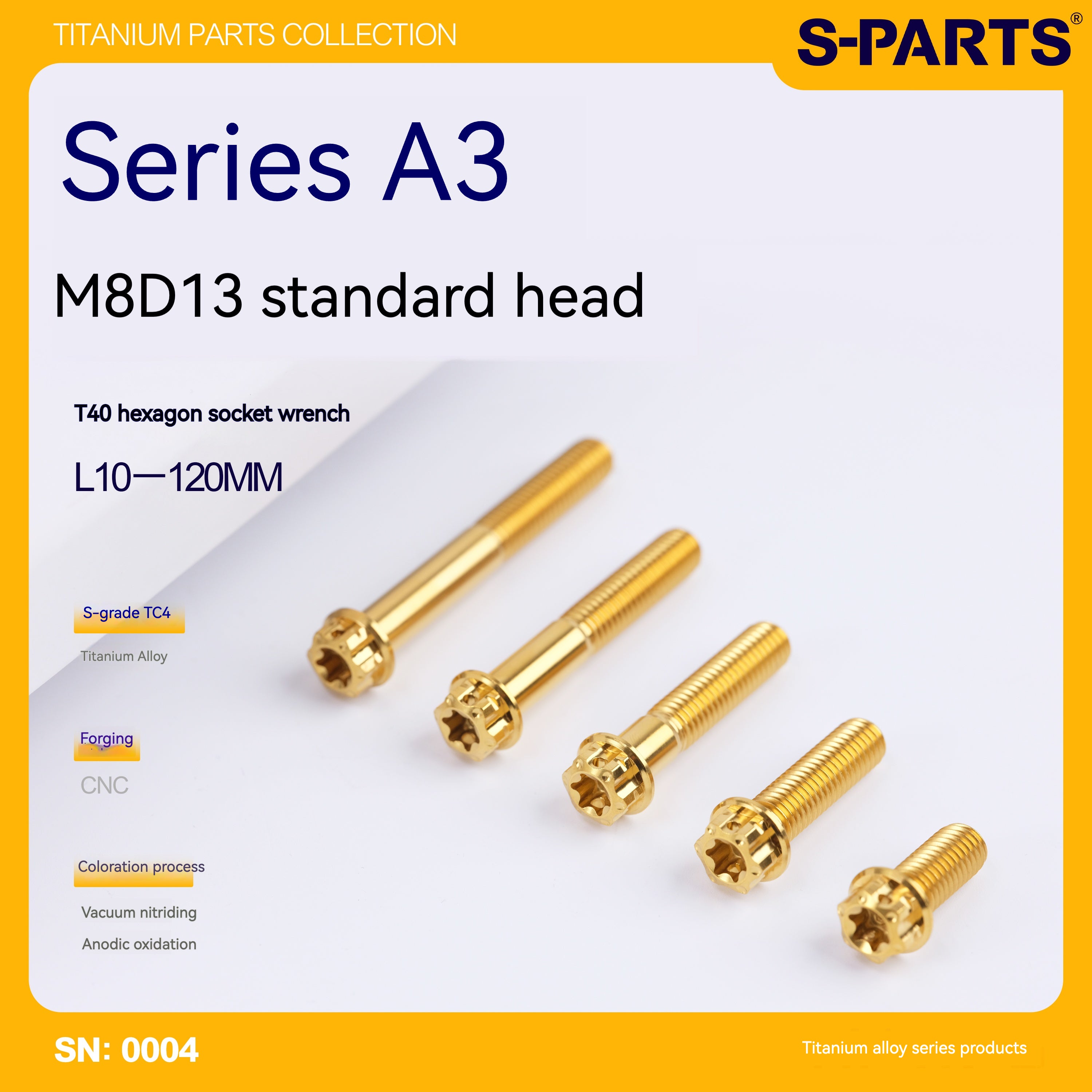 -PARTS M8 A3 Titanium Motorcycle Bolt – Multi-Length, Standard Head