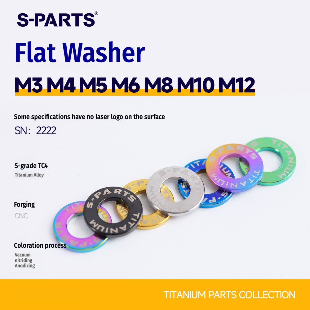 S-PARTS M3 / M4 / M5 / M6 / M8 / M10 / M12 TC4 Titanium Flat Washers for E-Bikes, Motorcycles & Bicycles