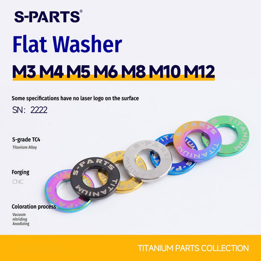 S-PARTS M3 / M4 / M5 / M6 / M8 / M10 / M12 TC4 Titanium Flat Washers for E-Bikes, Motorcycles & Bicycles