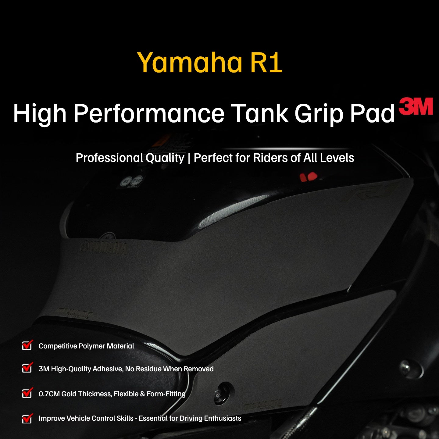 Yamaha R1 Tank Grip Pad | 3M Motorcycle Fuel Tank Traction Sticker Anti-Slip Protection Film
