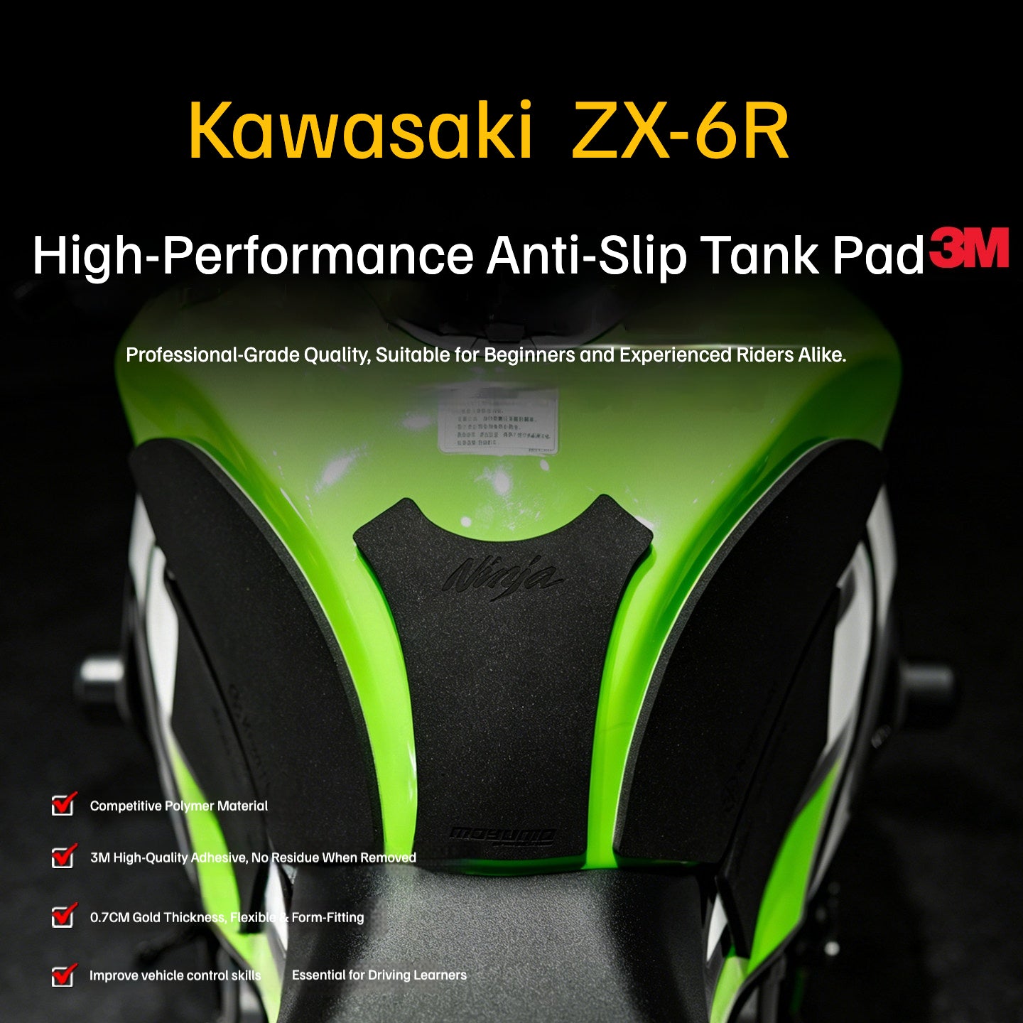 Kawasaki Ninja ZX-6R Tank Grip Pads – High-Performance Thickened Body Protection Decals