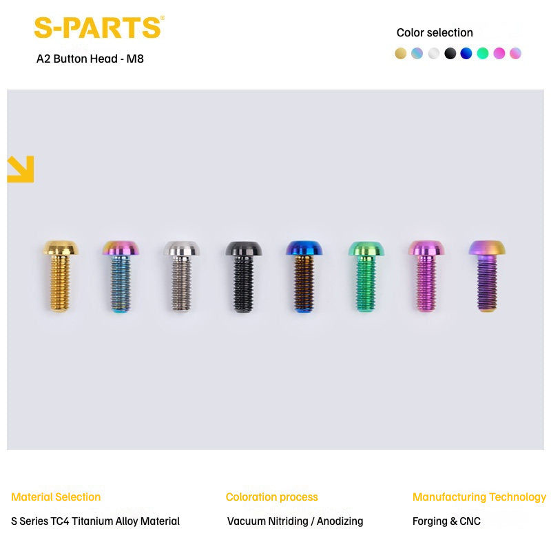 S-PARTS M8 A2 Series TC4 Titanium Bolts – Button Head Fasteners for Bicycle & E-Bike Upgrades