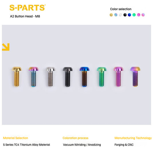 S-PARTS M8 A2 Series TC4 Titanium Bolts – Button Head Fasteners for Bicycle & E-Bike Upgrades