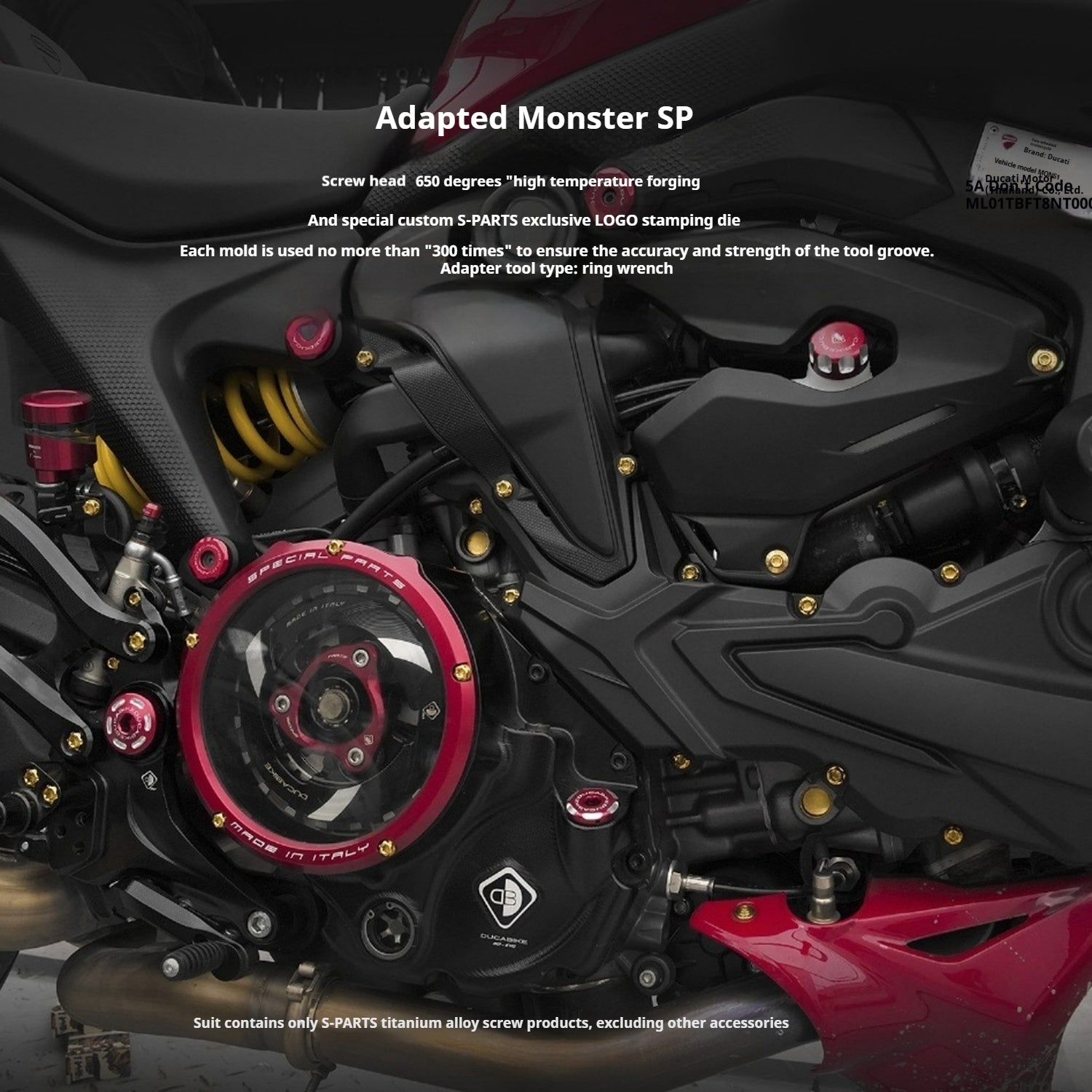 SPARTS Titanium Bolt Kit for Ducati New Monster SP 950 – Custom Candy Color & CNC Titanium Upgrade Kit