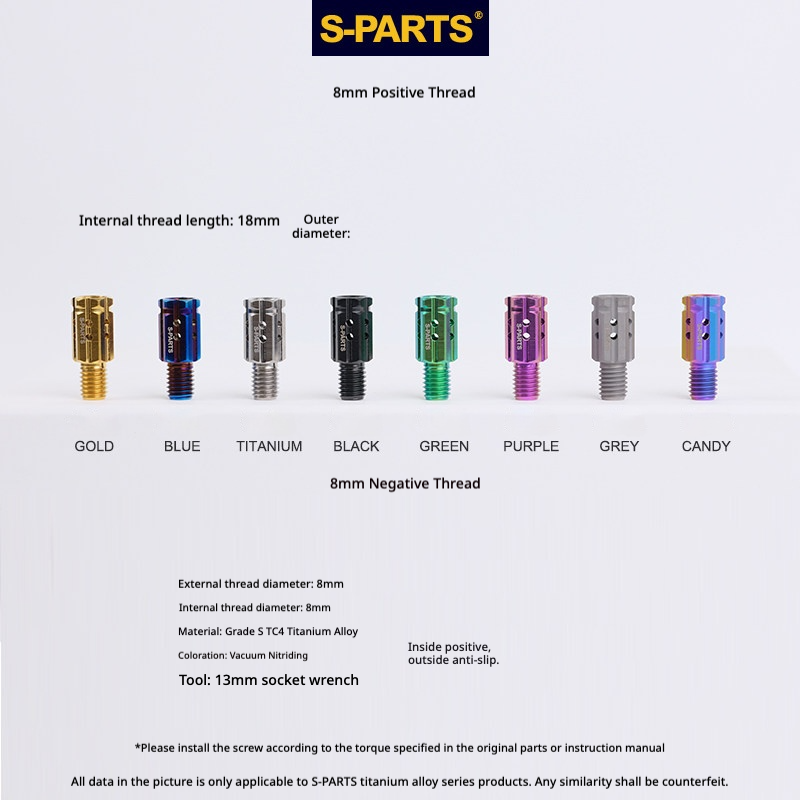S-PARTS TC4 Titanium M8 to M8 Mirror Adapter Bolt | RH & LH Thread for Motorcycle / E-Bike