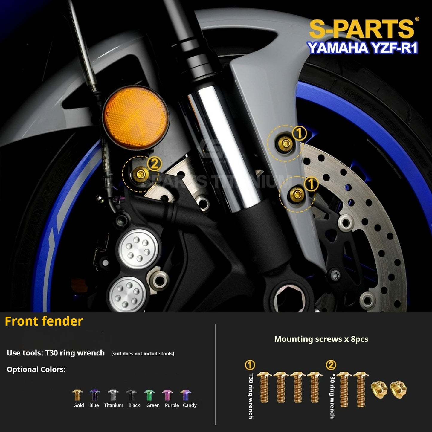 SPARTS Titanium Fasteners Yamaha YZF-R1 - Front Wheel, Brake Caliper，Suspension