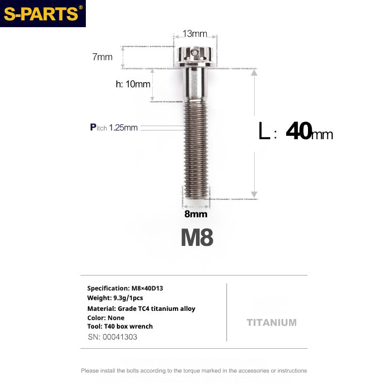 S-PARTS Titanium M8 Bolts A3 Series | Motorcycle Modification Screws for Caliper, Handlebar, Suspension | L10-120mm