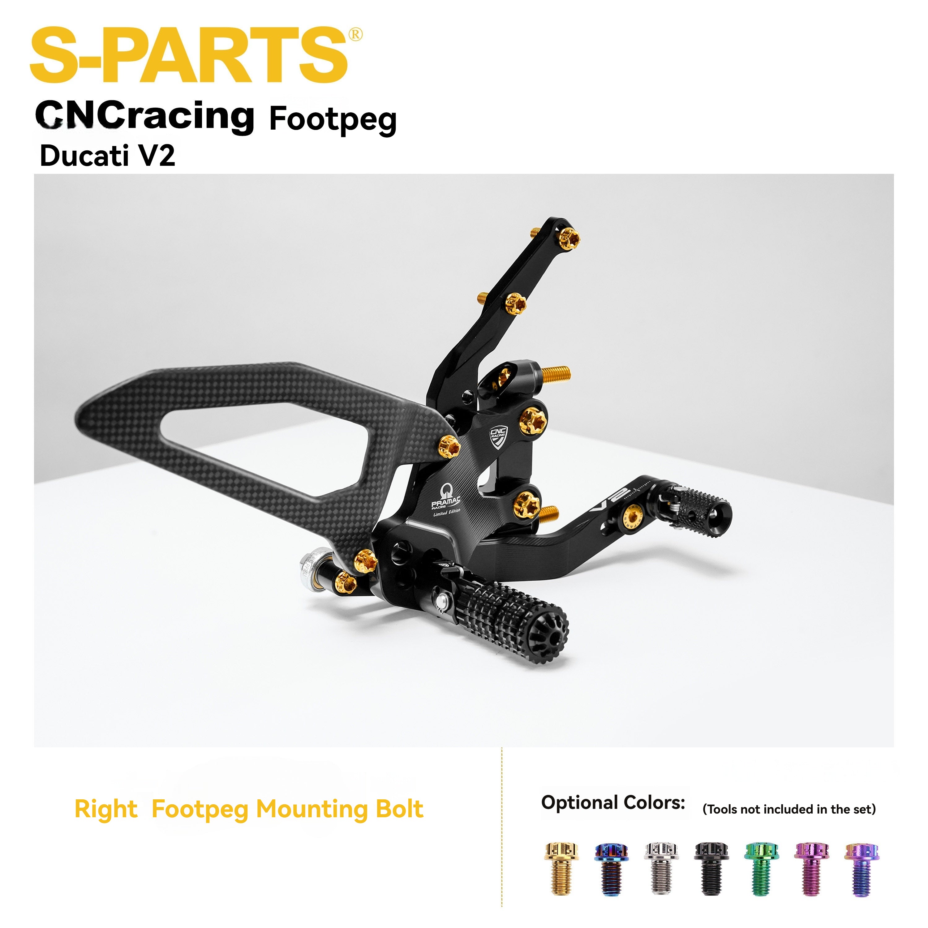 SPARTS Titanium Bolt Kit for CNC Racing Ducati V2 Rearsets | TC4 Grade