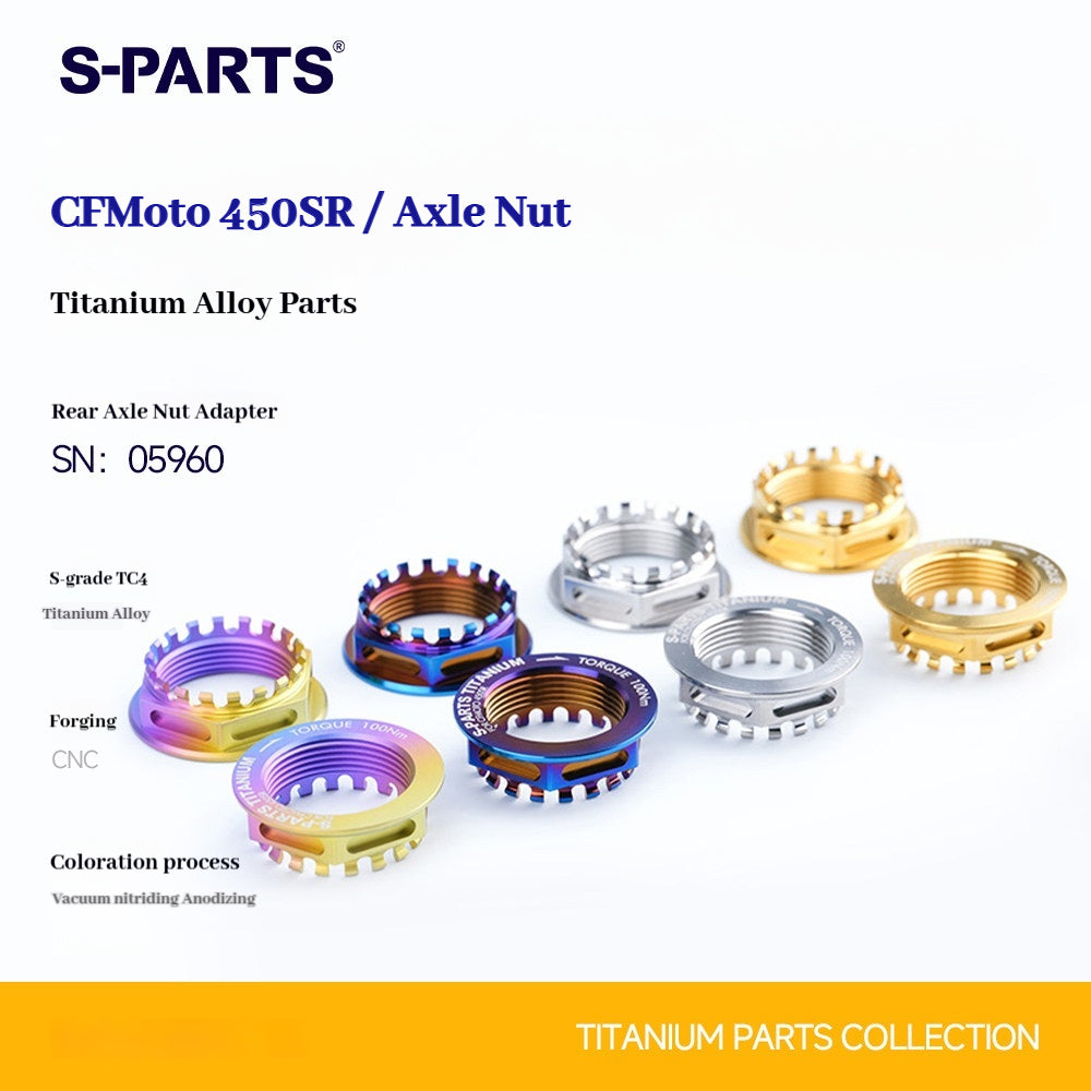 SPARTS Titanium Front & Rear Axle Nuts for CFMOTO 450SR – TC4 High-Strength Lightweight Motorcycle Upgrade