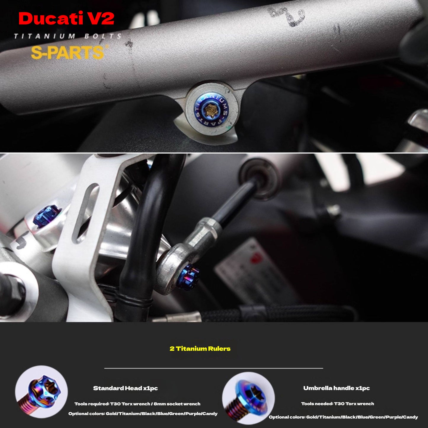 S-PARTS  Compatible with / Suitable for Ducati DUCATI V2 Full Titanium Bolt Kit
