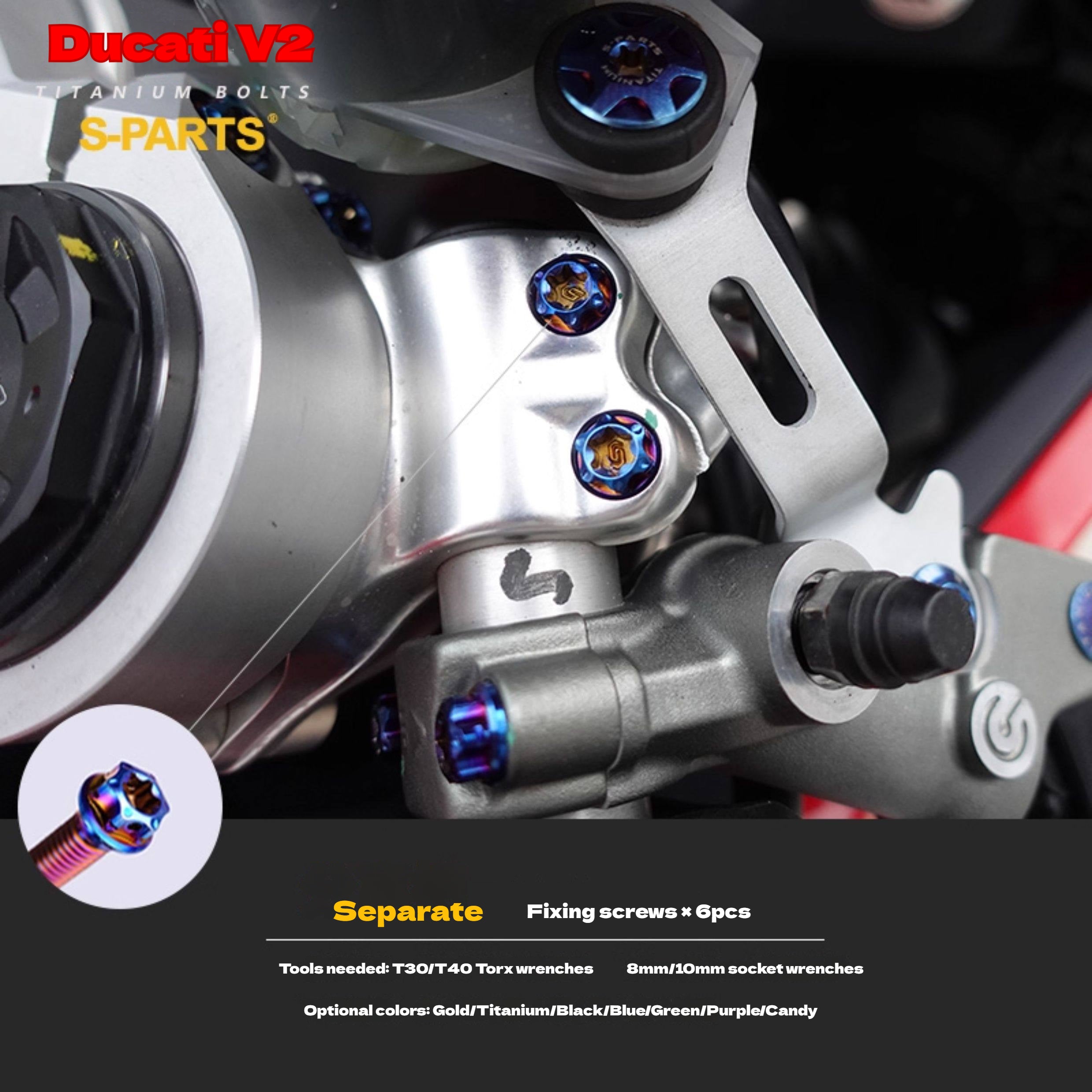 S-PARTS  Compatible with / Suitable for Ducati DUCATI V2 Full Titanium Bolt Kit