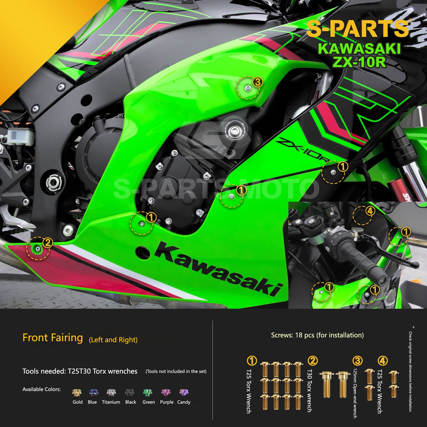 S-PARTS Grade 5 (TC4) Titanium Fasteners Kit for Kawasaki Ninja ZX-10R (2023)