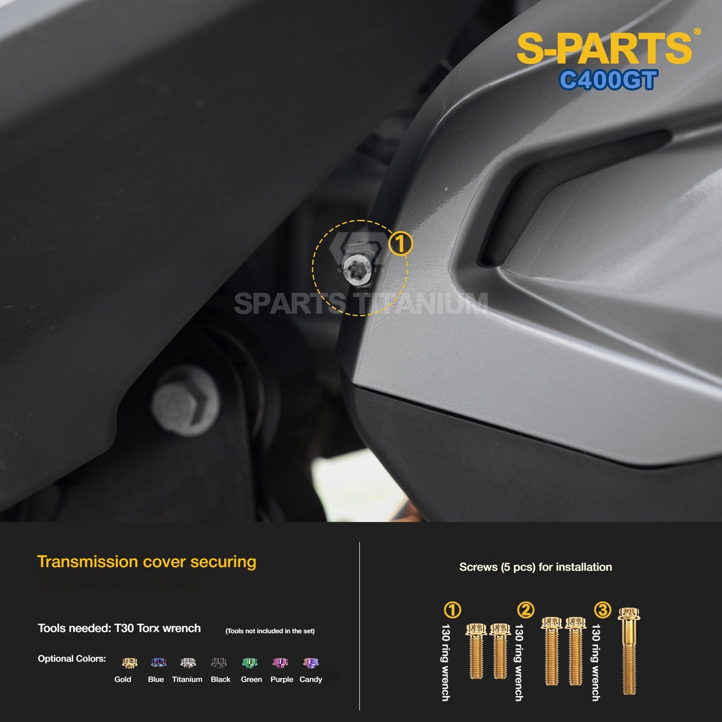 SPARTS Titanium Bolts Kit for BMW C400GT | Transmission Cover, Exhaust Heat Shield & Rear Suspension