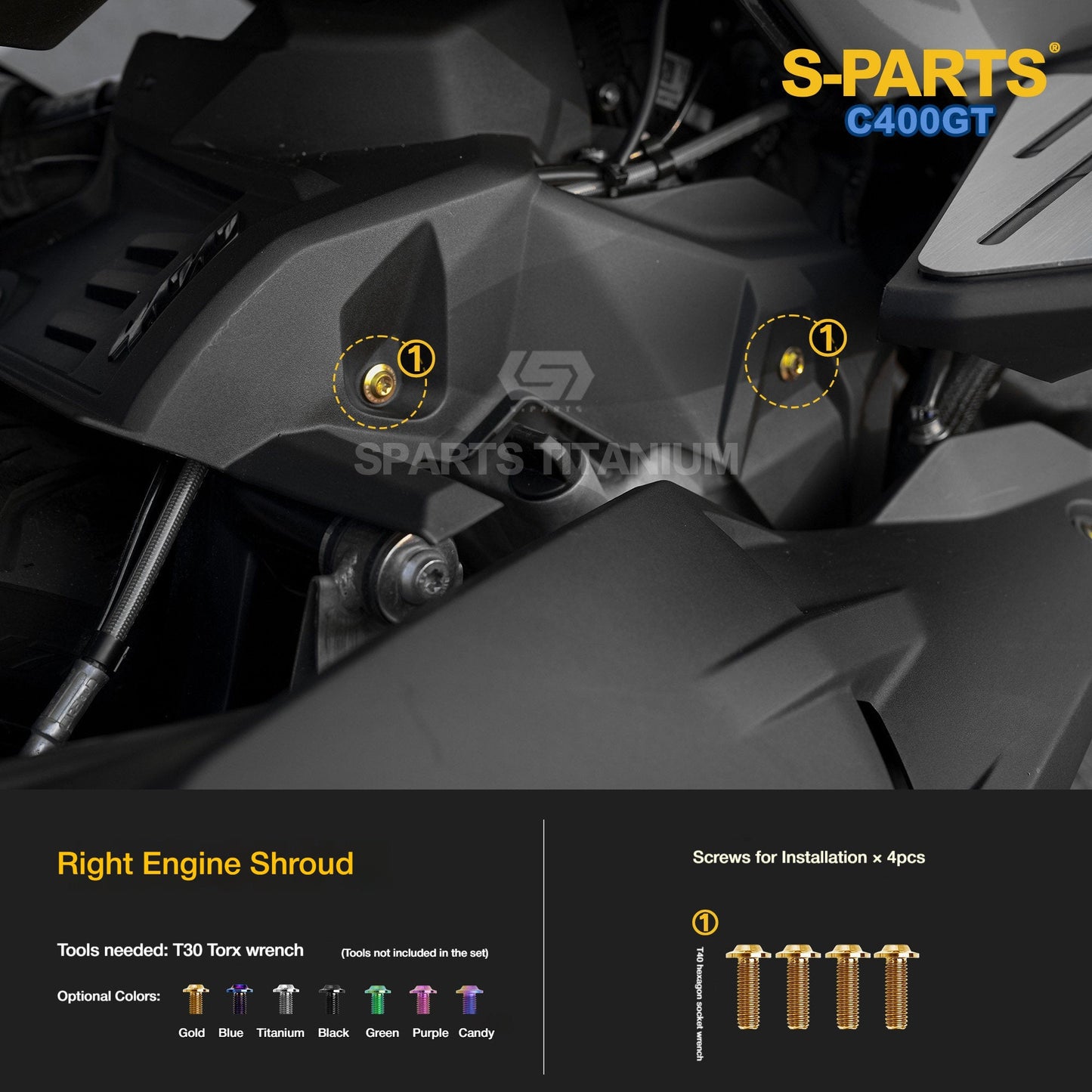 SPARTS Titanium Bolts Kit for BMW C400GT | Transmission Cover, Exhaust Heat Shield & Rear Suspension