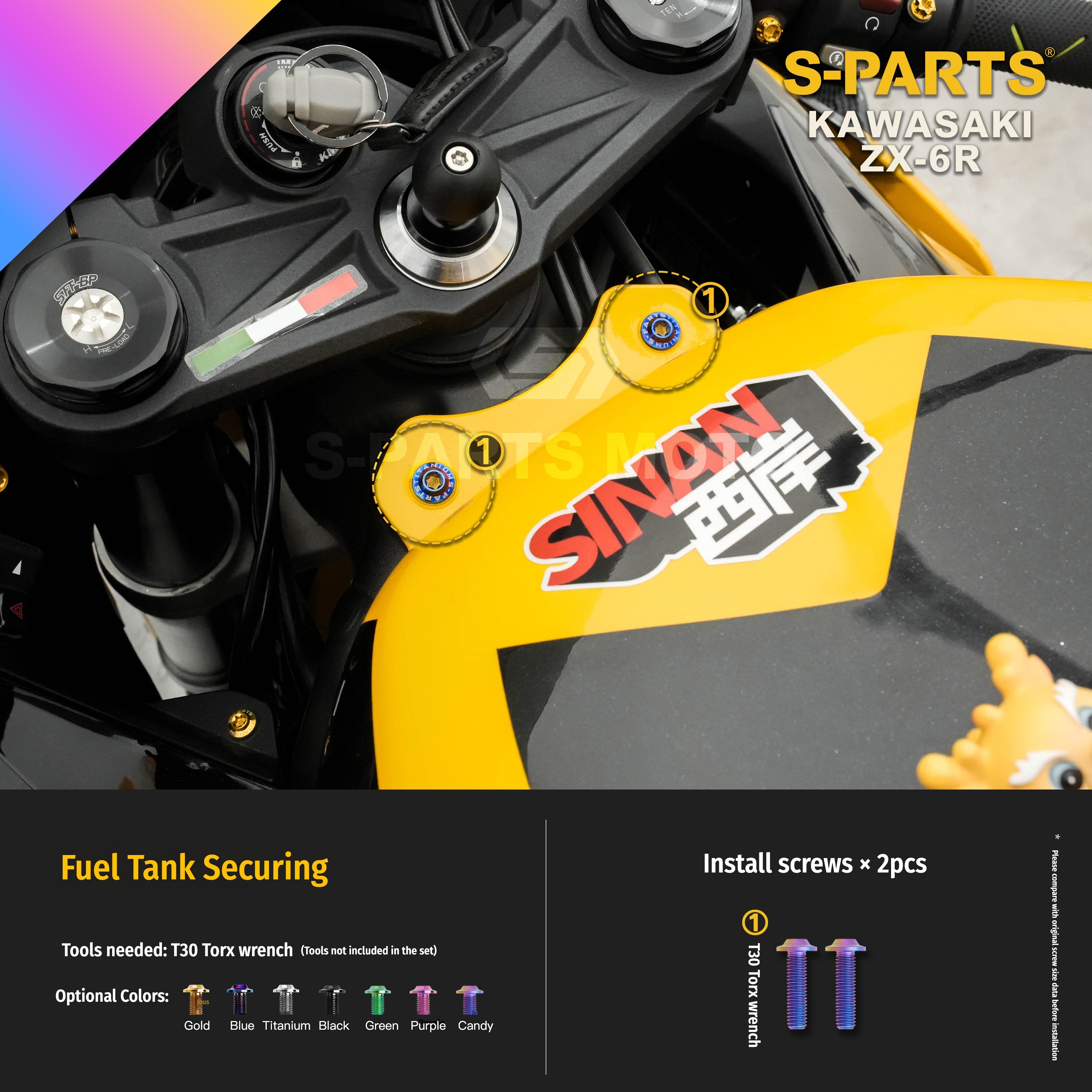 SPARTS Motorcycle Titanium Bolt Upgrade – S-Grade TC4 Bolt Kit for Kawasaki ZX-6R