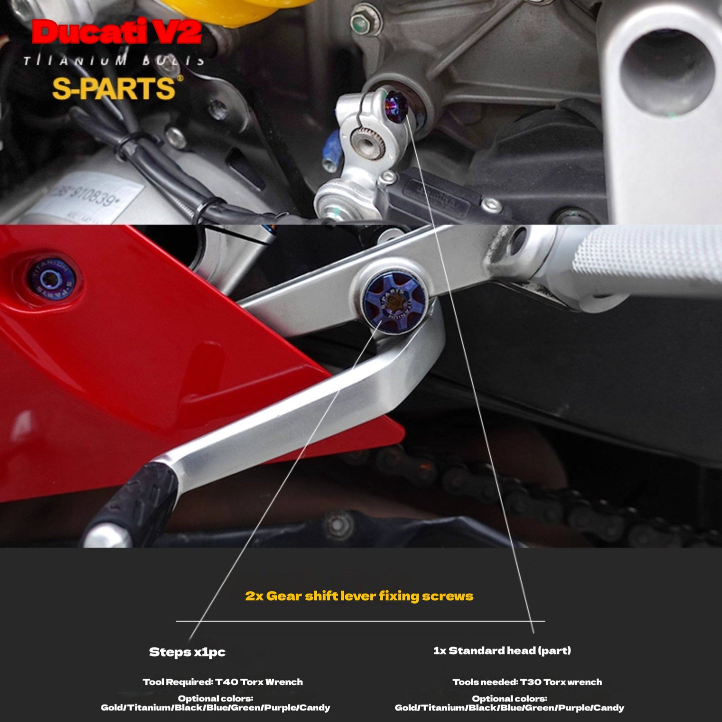 S-PARTS  Compatible with / Suitable for Ducati DUCATI V2 Full Titanium Bolt Kit