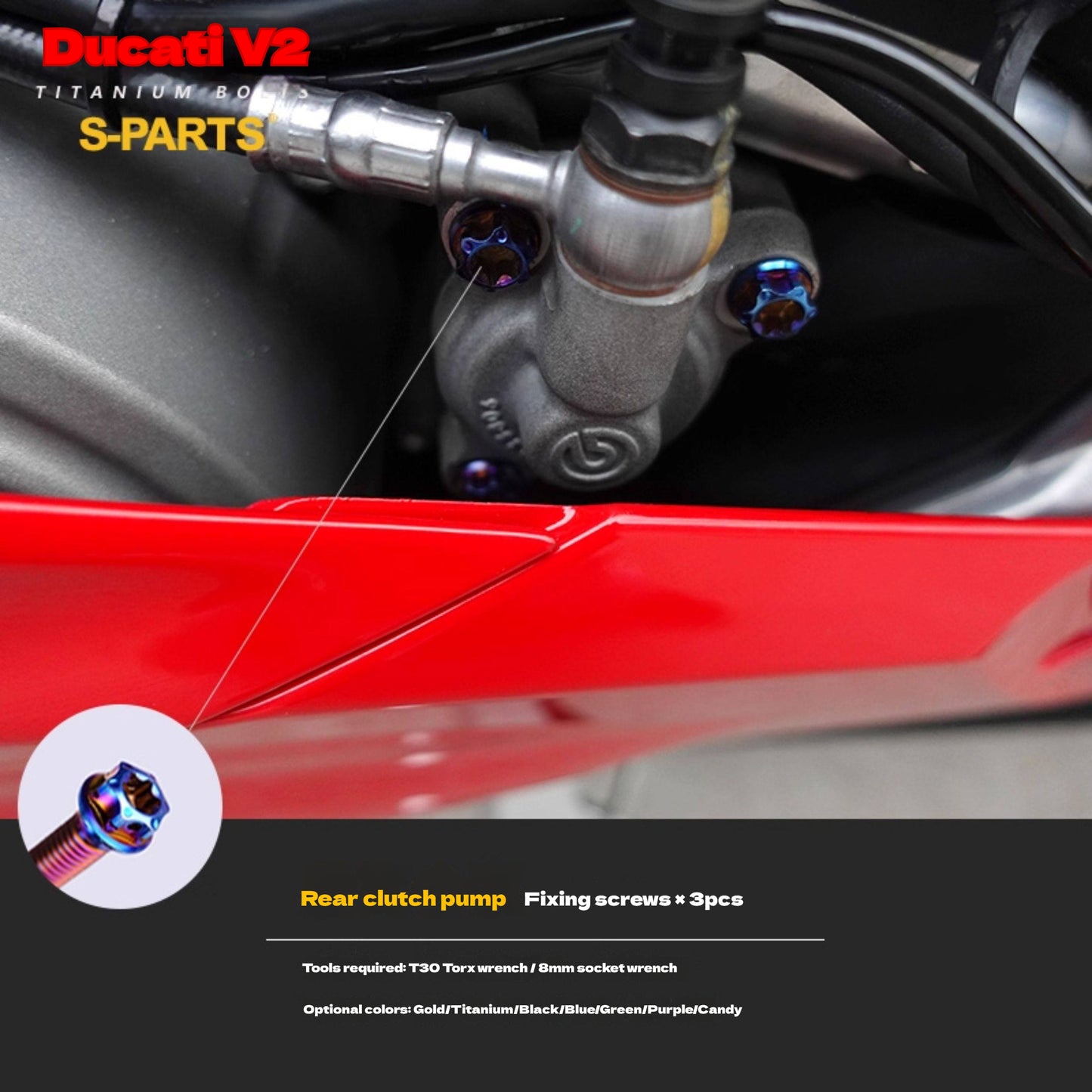 S-PARTS  Compatible with / Suitable for Ducati DUCATI V2 Full Titanium Bolt Kit