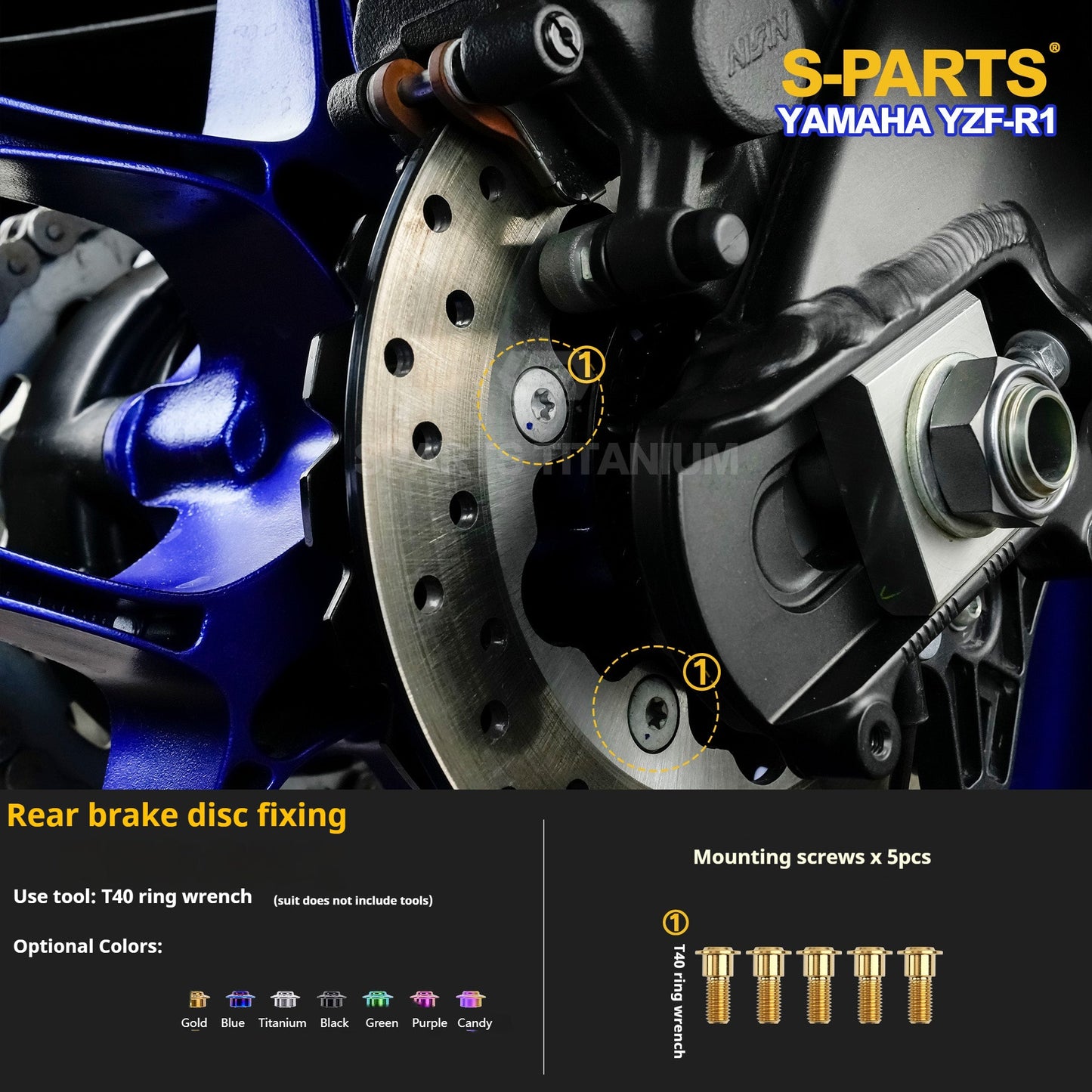 SPARTS Titanium Fasteners for Yamaha YZF-R1 - Rear Wheel, Sprocket Nut & Brake