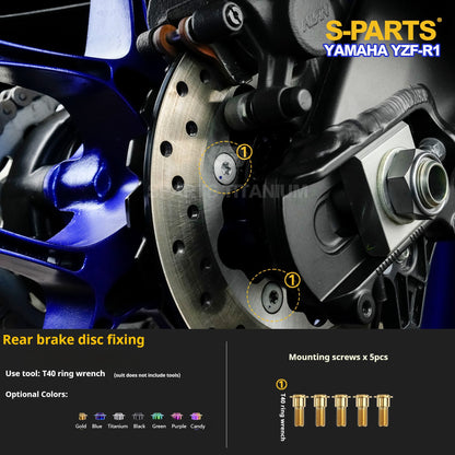 SPARTS Titanium Fasteners for Yamaha YZF-R1 - Rear Wheel, Sprocket Nut & Brake
