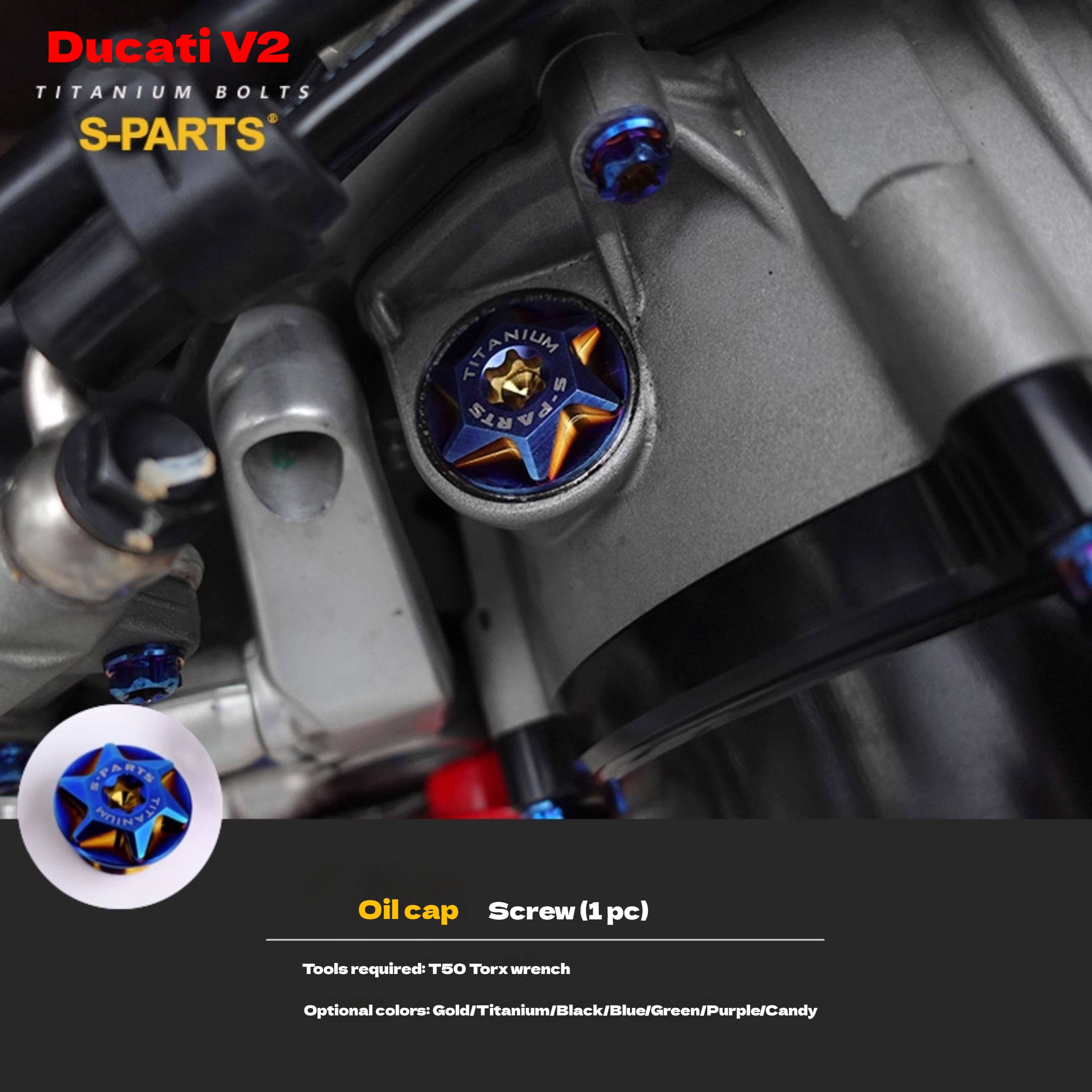S-PARTS  Compatible with / Suitable for Ducati DUCATI V2 Full Titanium Bolt Kit
