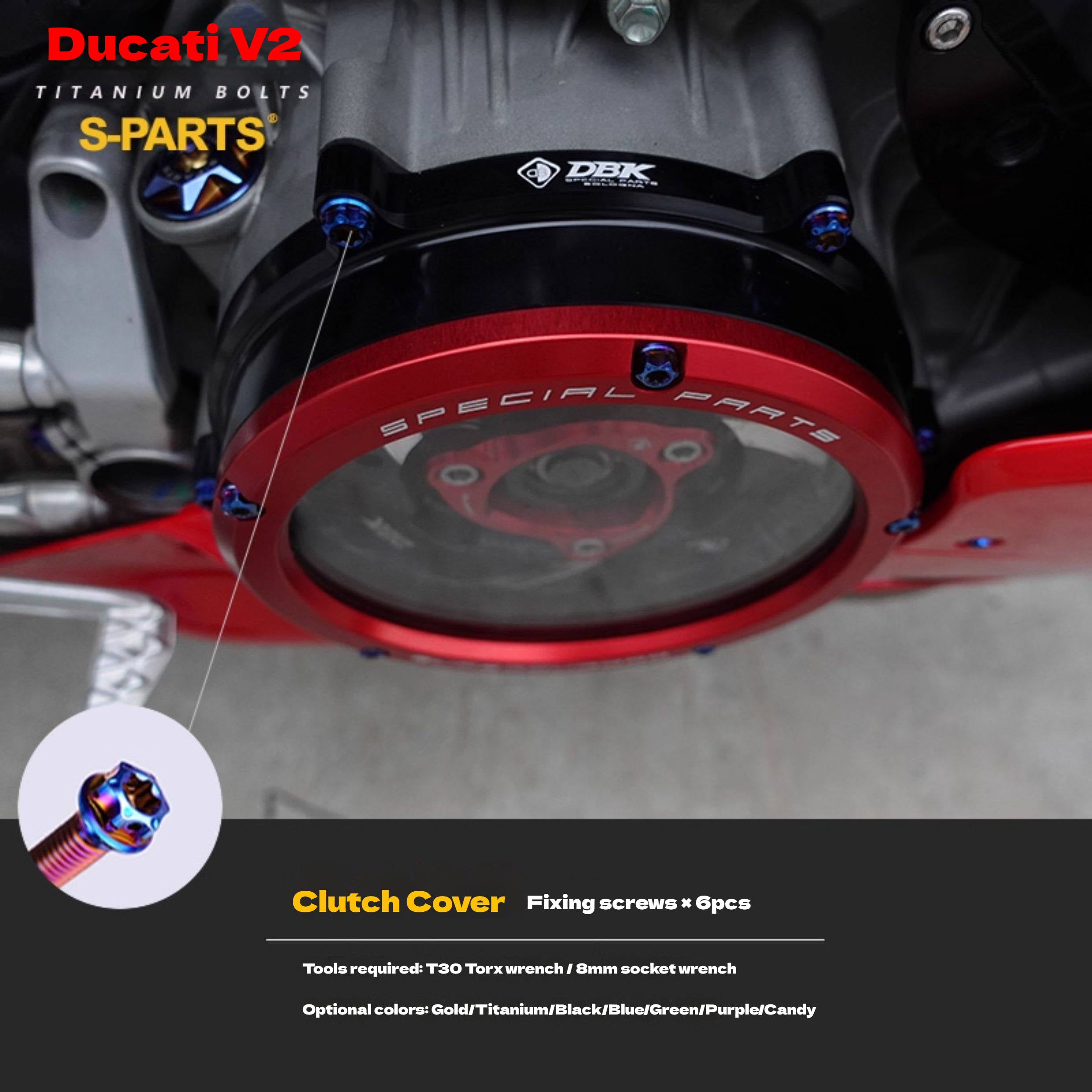 S-PARTS  Compatible with / Suitable for Ducati DUCATI V2 Full Titanium Bolt Kit