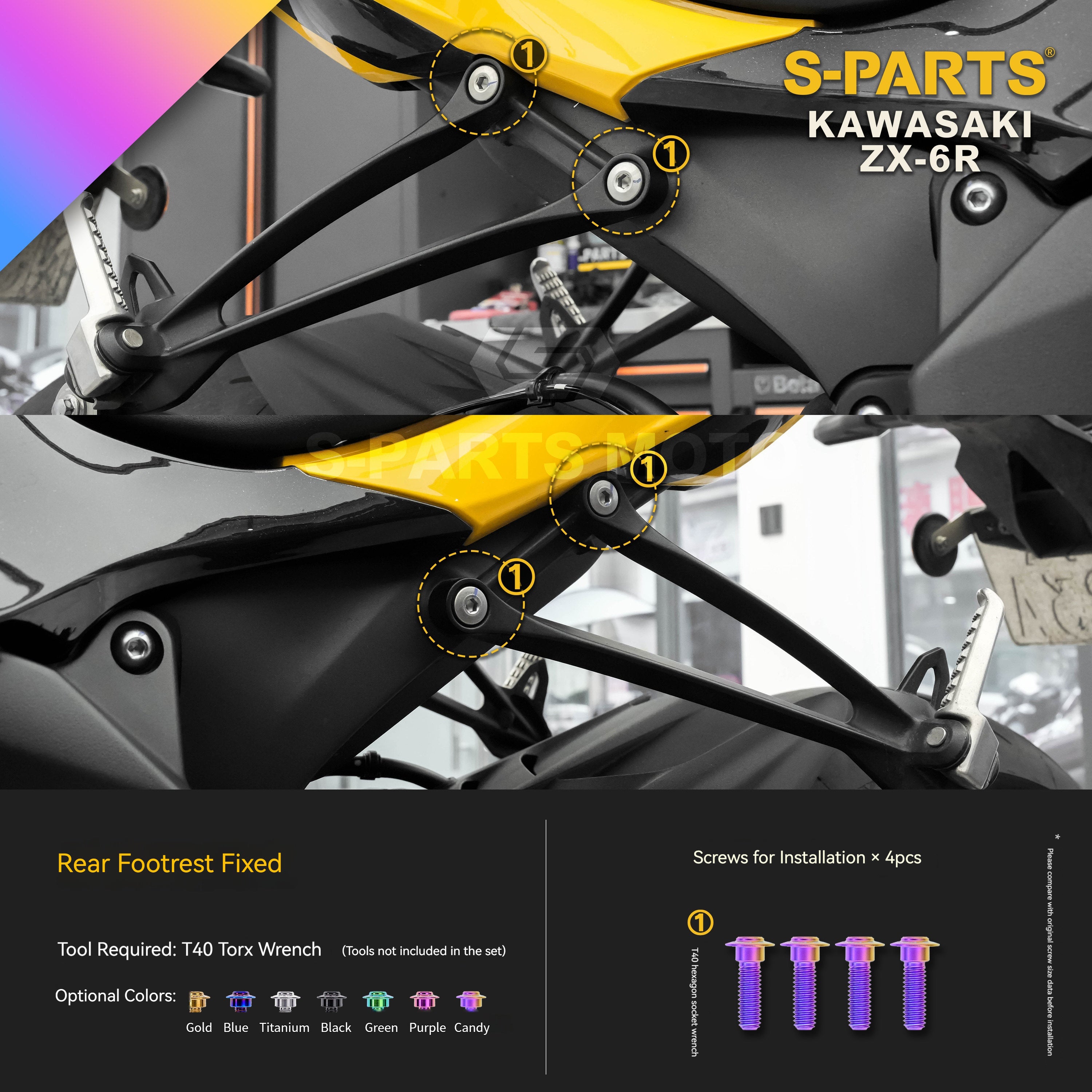 SPARTS Motorcycle Titanium Bolt Upgrade – S-Grade TC4 Bolt Kit for Kawasaki ZX-6R