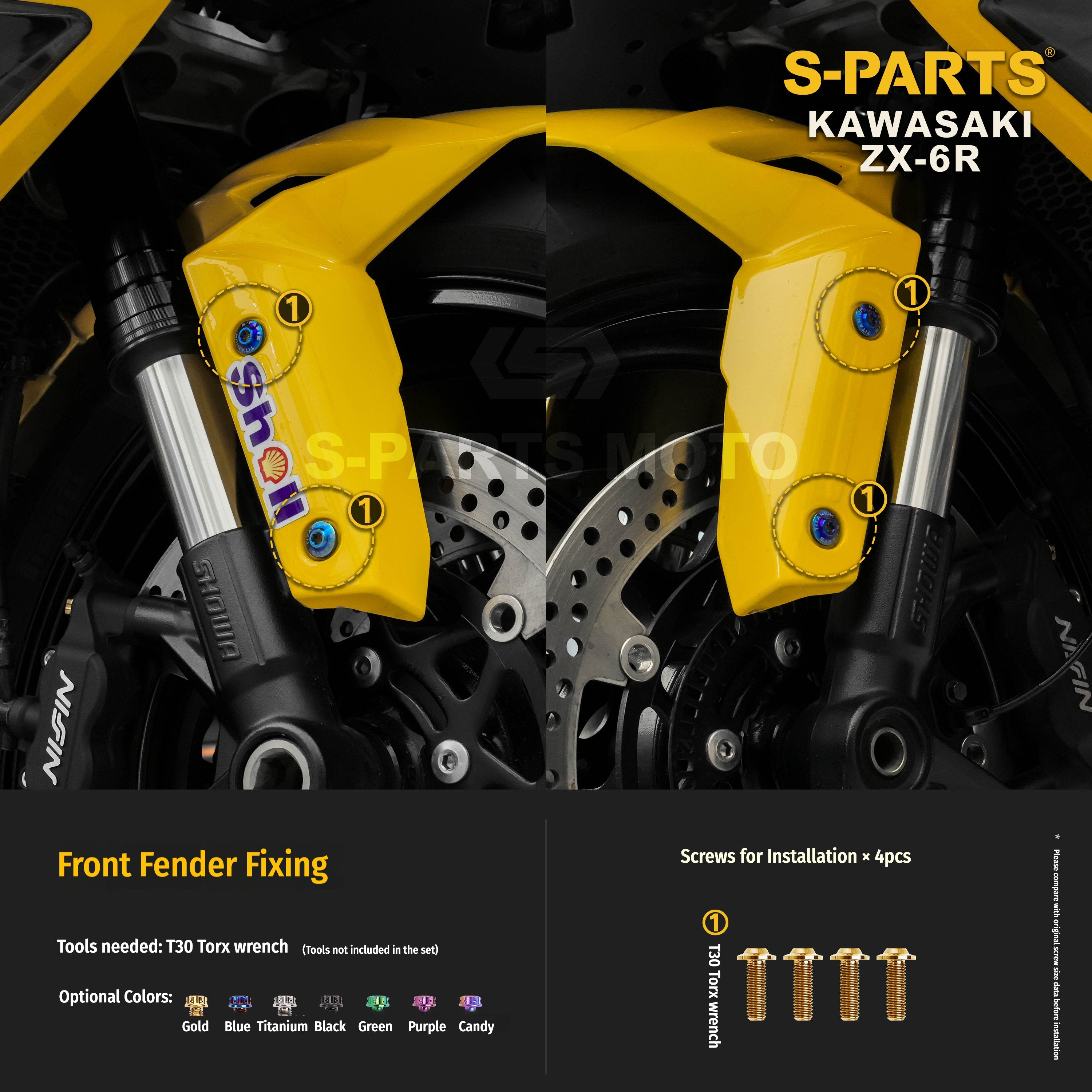 SPARTS Motorcycle Titanium Bolt Upgrade – S-Grade TC4 Bolt Kit for Kawasaki ZX-6R