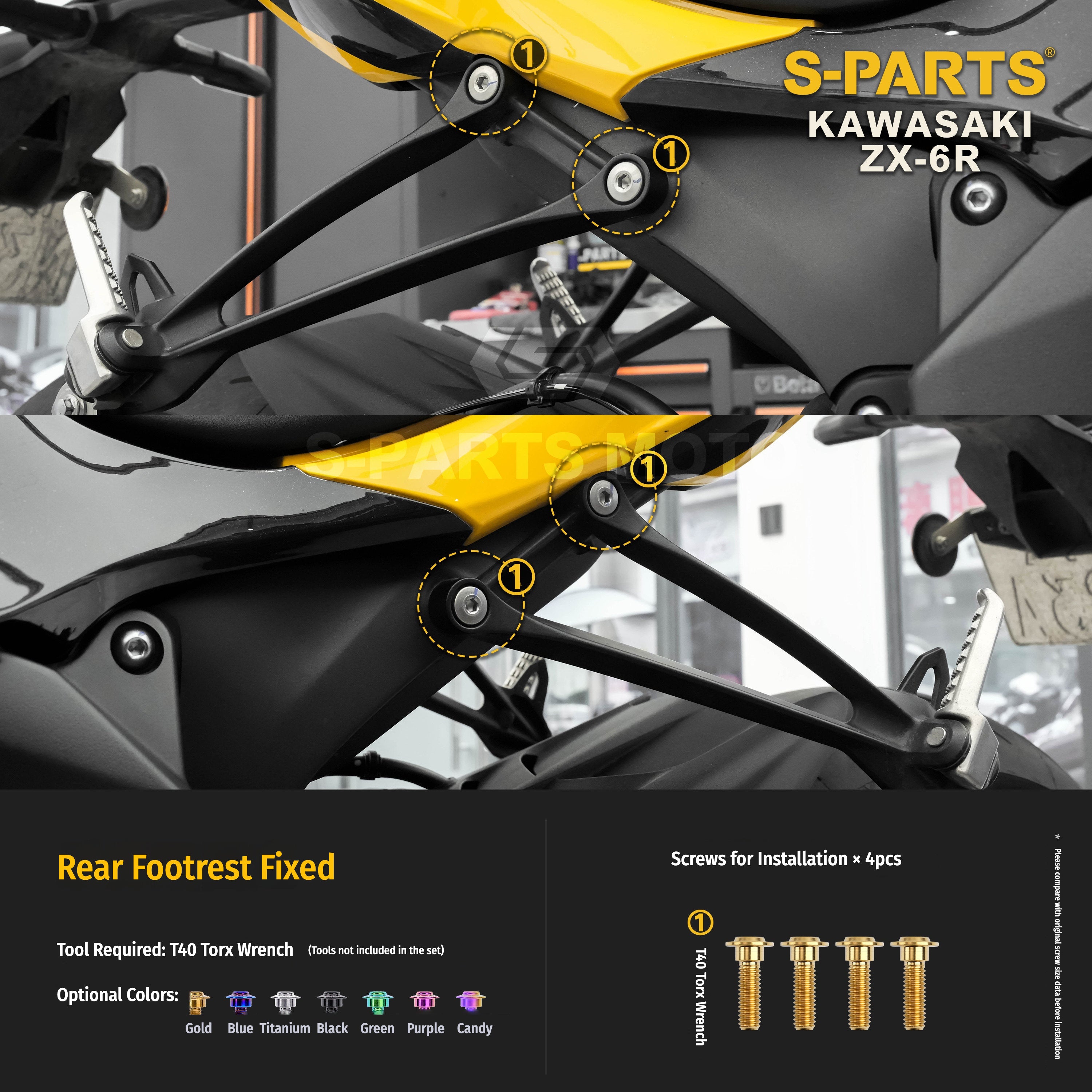 SPARTS Motorcycle Titanium Bolt Upgrade – S-Grade TC4 Bolt Kit for Kawasaki ZX-6R
