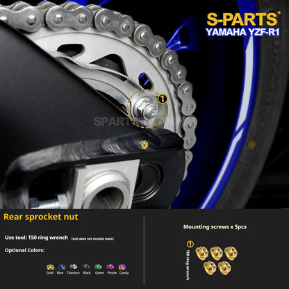 SPARTS Titanium Fasteners for Yamaha YZF-R1 - Rear Wheel, Sprocket Nut & Brake