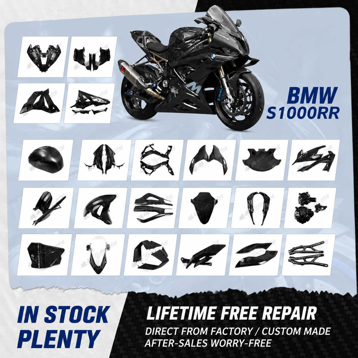 BMW S1000RR 2023-2024 Carbon Fiber Fairing Kit 3K Carbon Fiber Bodywork Panels Custom Racing Graphics
