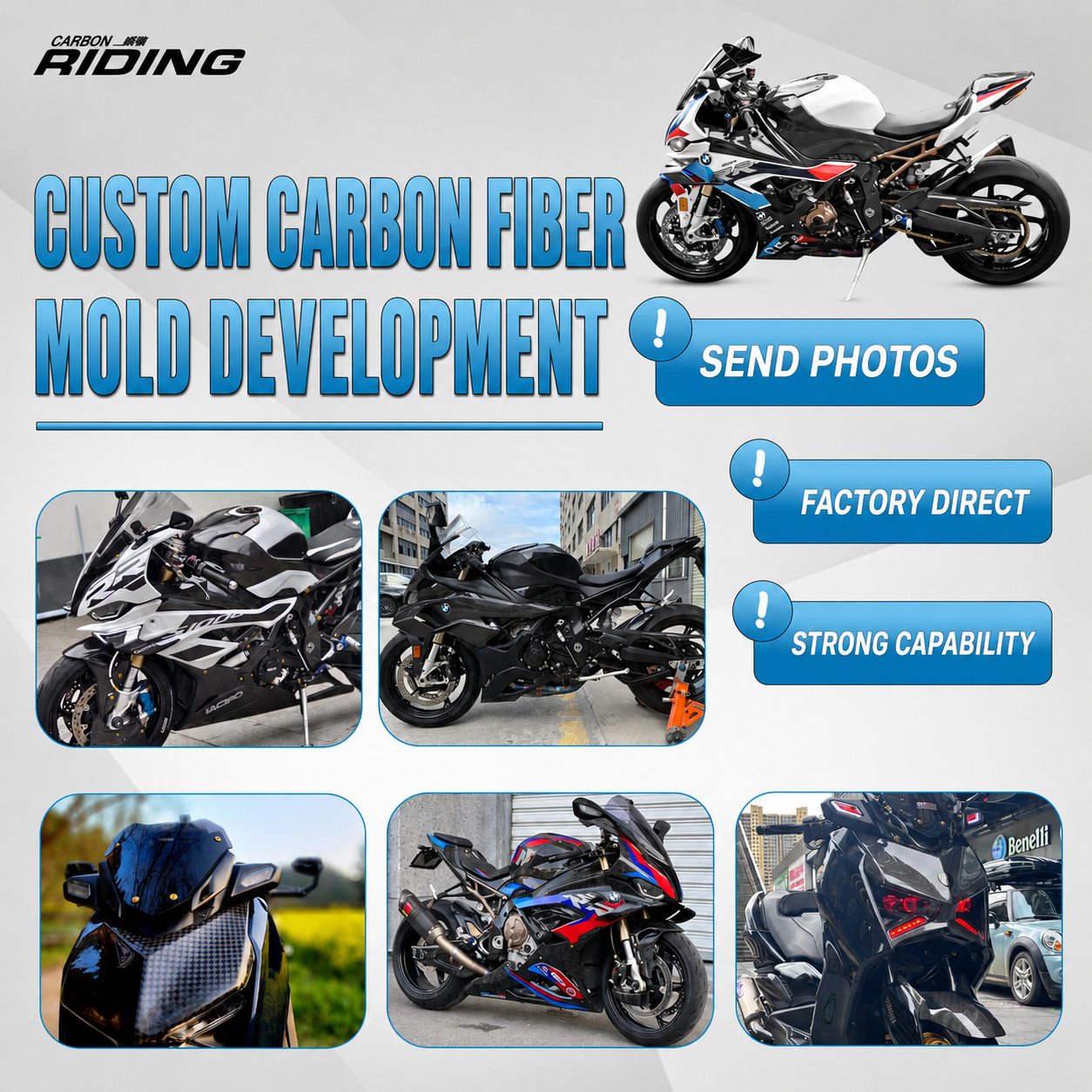 BMW S1000RR 2023-2024 Carbon Fiber Fairing Kit 3K Carbon Fiber Bodywork Panels Custom Racing Graphics