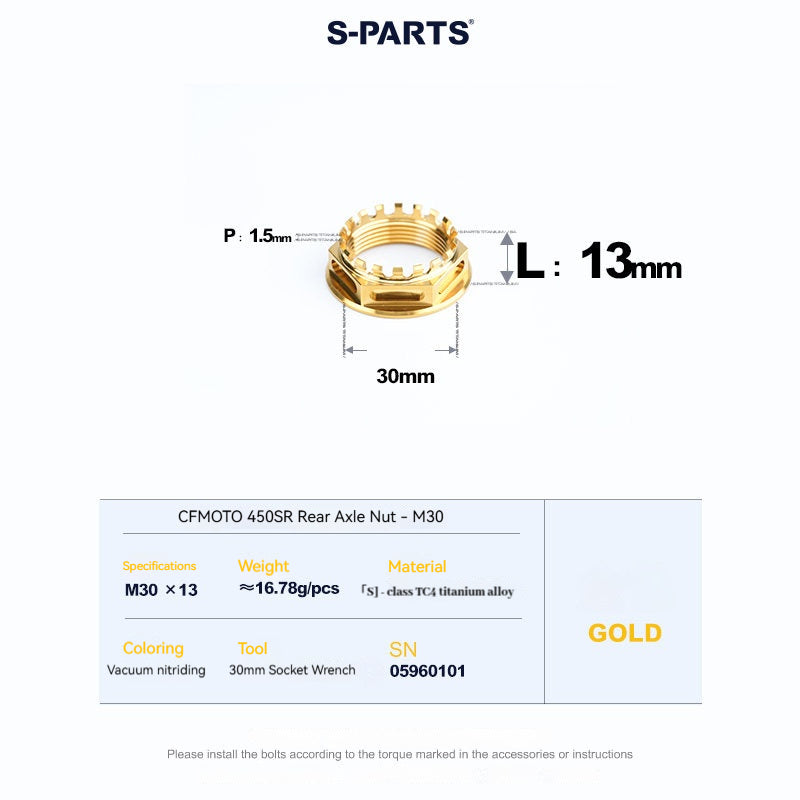 SPARTS Titanium Front & Rear Axle Nuts for CFMOTO 450SR – TC4 High-Strength Lightweight Motorcycle Upgrade