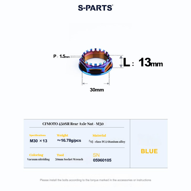 SPARTS Titanium Front & Rear Axle Nuts for CFMOTO 450SR – TC4 High-Strength Lightweight Motorcycle Upgrade