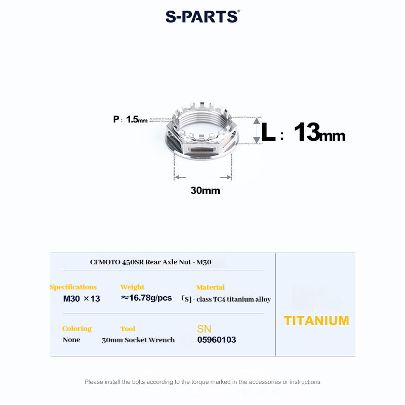 SPARTS Titanium Front & Rear Axle Nuts for CFMOTO 450SR – TC4 High-Strength Lightweight Motorcycle Upgrade