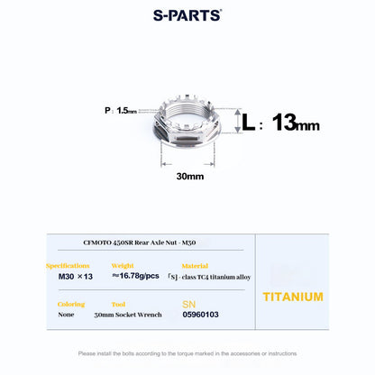 SPARTS Titanium Front & Rear Axle Nuts for CFMOTO 450SR – TC4 High-Strength Lightweight Motorcycle Upgrade