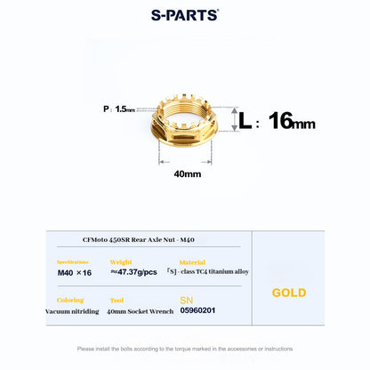 SPARTS Titanium Front & Rear Axle Nuts for CFMOTO 450SR – TC4 High-Strength Lightweight Motorcycle Upgrade
