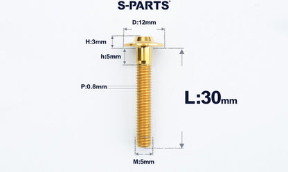 SPARTS A3 Series Titanium Bolt – Button Head M5 D12 – 650°C Forged – S-Grade TC4 Motorcycle Titanium Bolt Upgrade