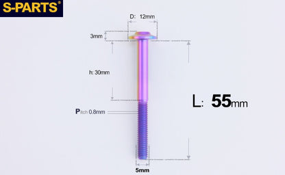 SPARTS A3 Series Titanium Bolt – Button Head M5 D12 – 650°C Forged – S-Grade TC4 Motorcycle Titanium Bolt Upgrade