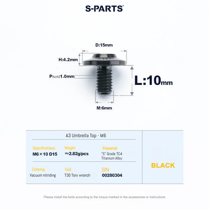 SPARTS A3 Series M6 Titanium Button Head Bolt D15 Grade TC4 | Motorcycle & E-Bike Upgrade Screw