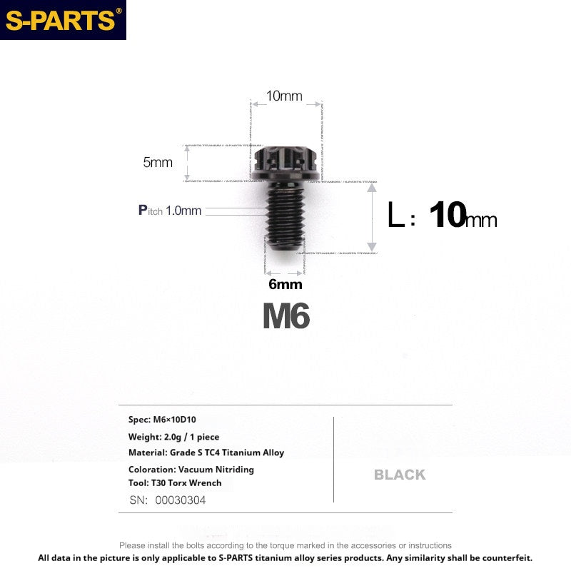 S-PARTS STAN M6 A3 Series TC4 Titanium Bolts – Standard Head Fasteners for Motorcycle & E-Motorcycle Upgrades