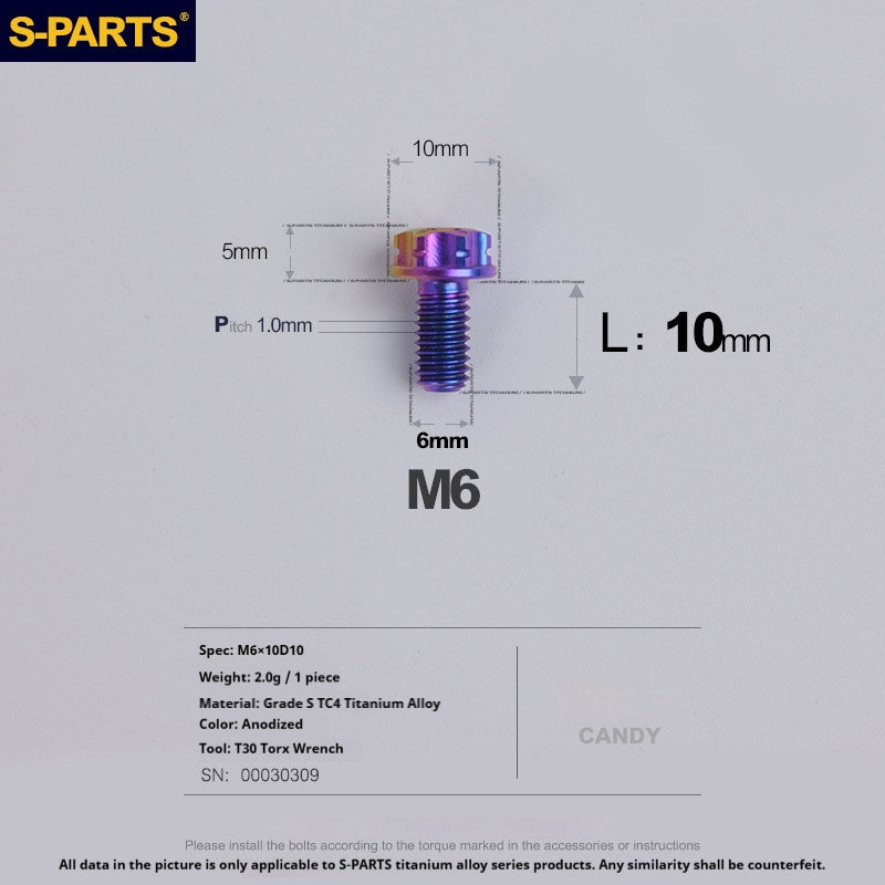 S-PARTS STAN M6 A3 Series TC4 Titanium Bolts – Standard Head Fasteners for Motorcycle & E-Motorcycle Upgrades