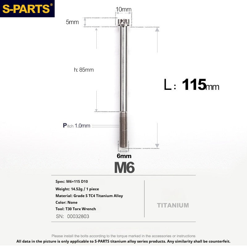 S-PARTS STAN M6 A3 Series TC4 Titanium Bolts – Standard Head Fasteners for Motorcycle & E-Motorcycle Upgrades