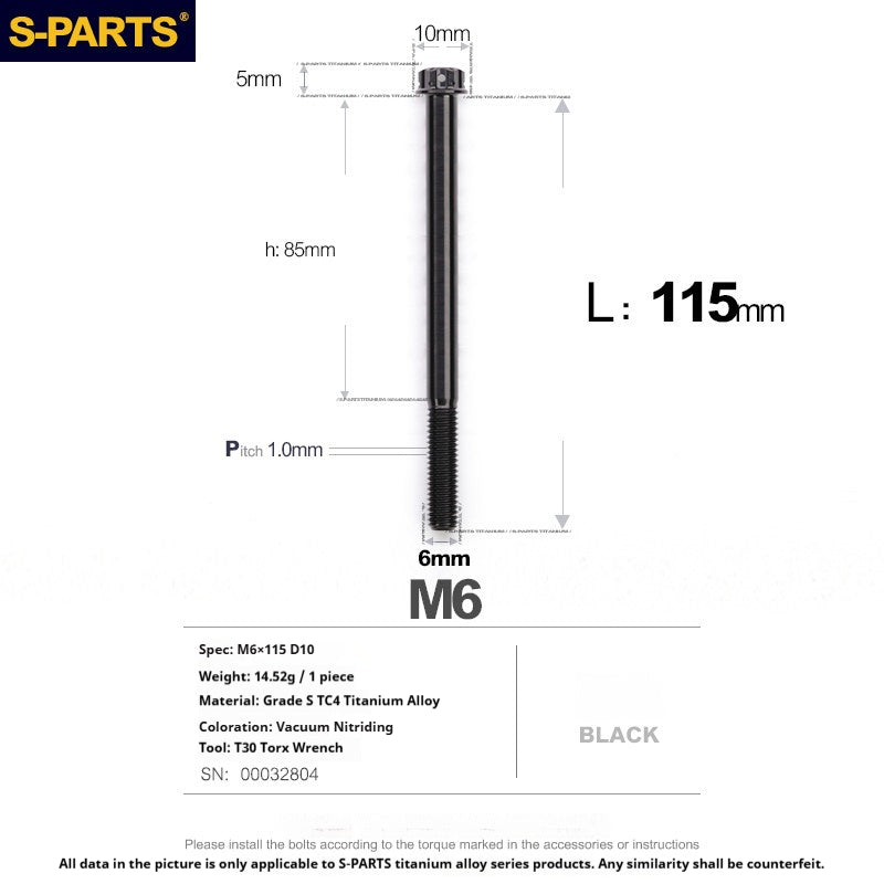 S-PARTS STAN M6 A3 Series TC4 Titanium Bolts – Standard Head Fasteners for Motorcycle & E-Motorcycle Upgrades