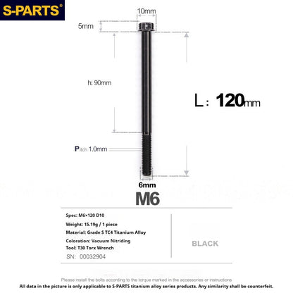 S-PARTS STAN M6 A3 Series TC4 Titanium Bolts – Standard Head Fasteners for Motorcycle & E-Motorcycle Upgrades